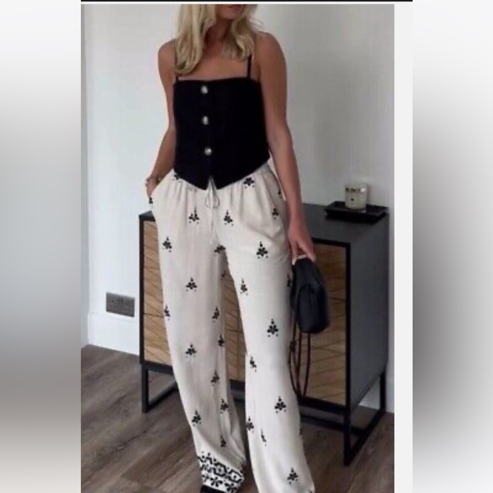 Zara Embroidered Wide Leg Pants - Picture 4 of 6